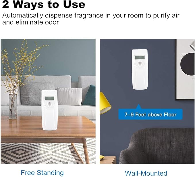 LCD Fragrance Dispenser with Timer Wall Mount Air Freshener Perfume Sprayer Machine for Home Office Hotel White