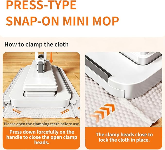 Snap Grip Mini Mop Stick with 39in Handle — Zero-Touch Gap Dust Cleaner &amp Locking Head Lazy Mops Wet and Dry for Kitchen Bathroom Toilet Cleaning (1 mini mop+10 Cloths)