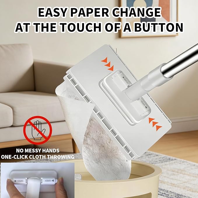 Snap Grip Mini Mop Cloth Changing Mini Mop 39 Inch Zero Touch Disposable Lazy Mops with 5 Refill Cloths Wash-Free Minis Mops for Wet/Dry Floors Tile Corners Home Kitchen Cleaning Essentials (1)