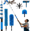25FT Reach High Ceiling Duster Kits with 5-20FT Adjustable Pole - Includes Extra Long Duster High Ceiling Duster Rotatable Window Squeegee &amp Cobweb Duster for Ceiling Fans and Whole House Cleani