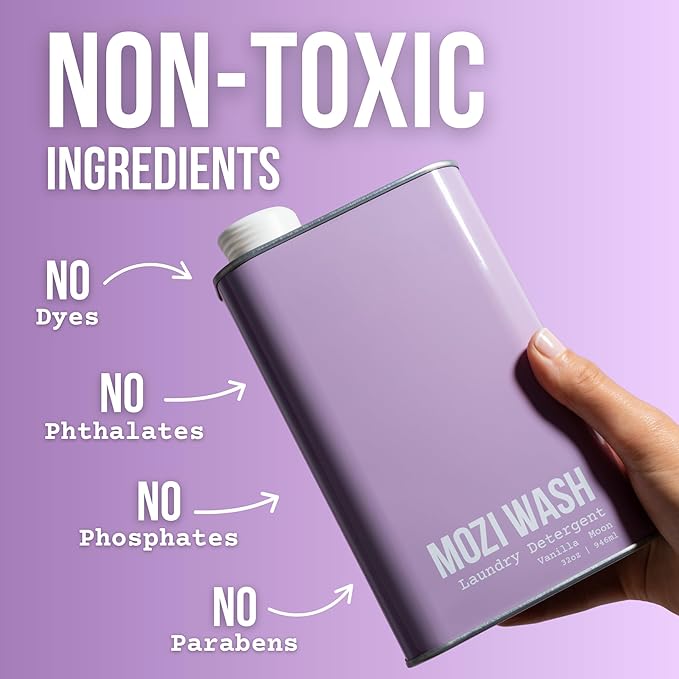 Mozi Wash Laundry Detergent Liquid Vanilla Moon 50+ Loads Concentrated Plant Based Cruelty &amp Dye Free Phosphate &amp Paraben Free Earth Friendly Long Lasting Fresh Scent 32 oz Recyclable