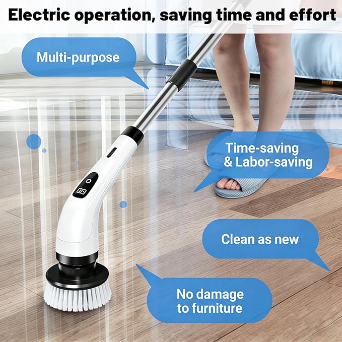 Sumoria Scrubber Electric Spin Scrubber 400 RPM Cordless Power Scrubber with 8 Replaceable Brushs Waterproof Ipx7 for Bathtub Kitchen Window (1 Set)