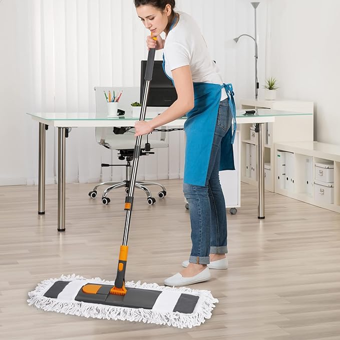 MASTERTOP Dust Mop for Floor Cleaning Microfiber Floor Mop with 2 Washable Pads Height Adjustable Long Handle 26.4'' Dry and Wet Flat Mop for Hardwood Laminate Tile Marble