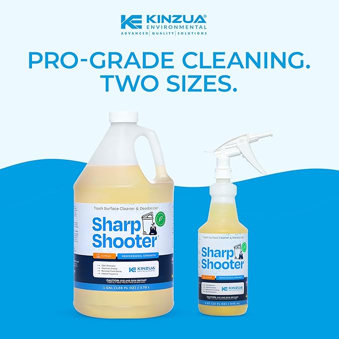 KINZUA ENVIRONMENTAL Sharpshooter Heavy-Duty Trash Can Odor Eliminator &amp Degreaser Garbage Surface Cleaner and Deodorizer Foam Professional-Grade Fresh Citrus Scent 1 Gallon