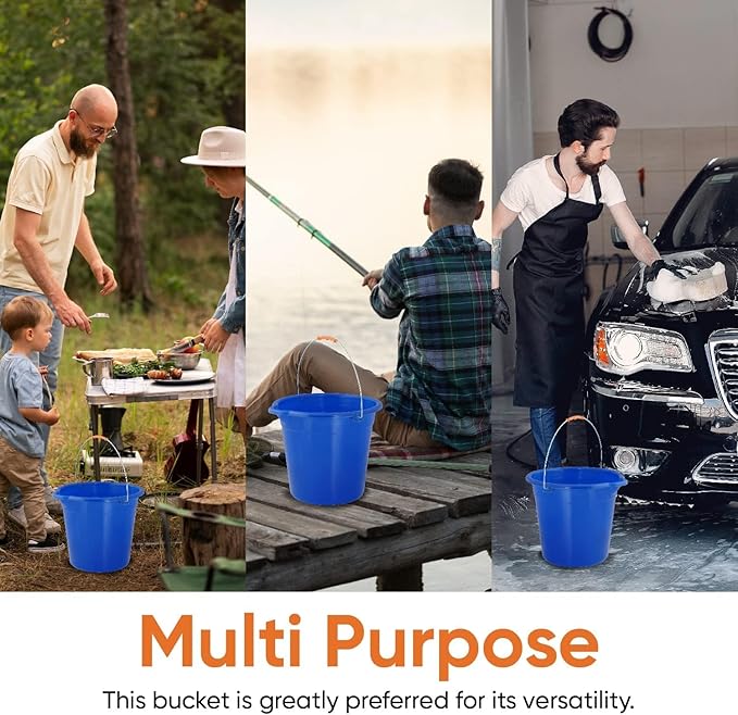 Mop Bucket 2.5 Gallon Bucket for Cleaning - Plastic Car Wash Bucket with Grip Handle - Royal Blue Small Durable Plastic Pail for Fishing Mopping Cleaning Camping -10 Liter