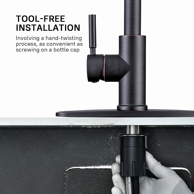 WEWE Kitchen faucets with Pull Down Sprayer Farmhouse Kitchen Faucet Oil Rubbed Bronze Commercial Modern high arc Stainless Steel Single Handle Single Hole for Utility rv Laundry Sinks