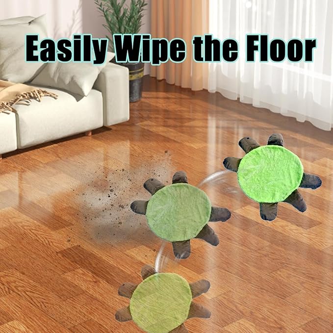 Floor Turtle Foot Mop 12/16/20/24'' Cute Double-Sided Turtles-Shaped Floor Cleaning Pad with Blanket Hands-Free Mop Washable Reusable Foot Cleaner for Dust and Hair Kitchen Bathroom (2Pcs24in)