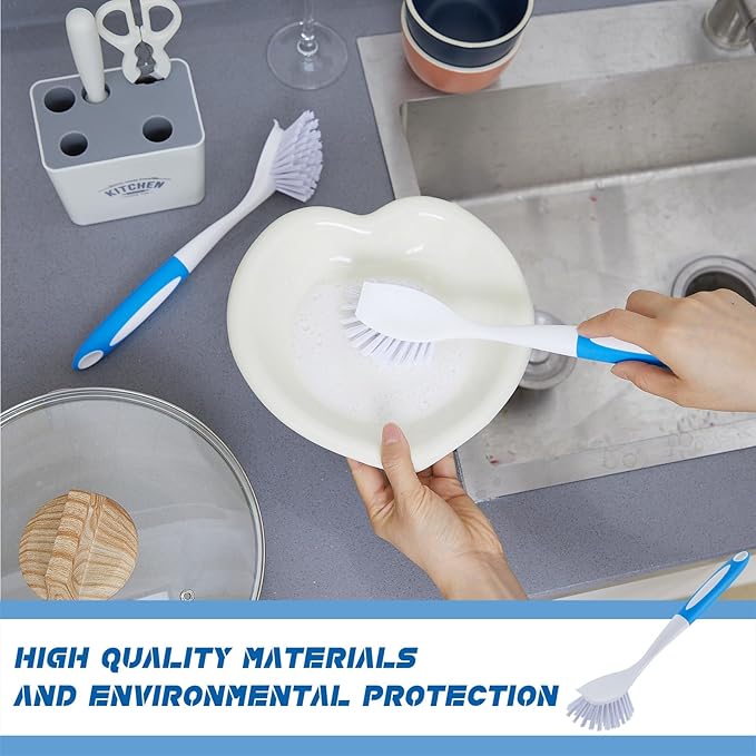 Hsei 10 Pcs Blue Kitchen Scrub Dish Brush Bulk with 11 Inch Anti Slip Handle Cleaning Dish Scrubber with Stiff Bristles Washing Scrub Brushes for Housekeeping for Pots and Pans Kitchen Sink