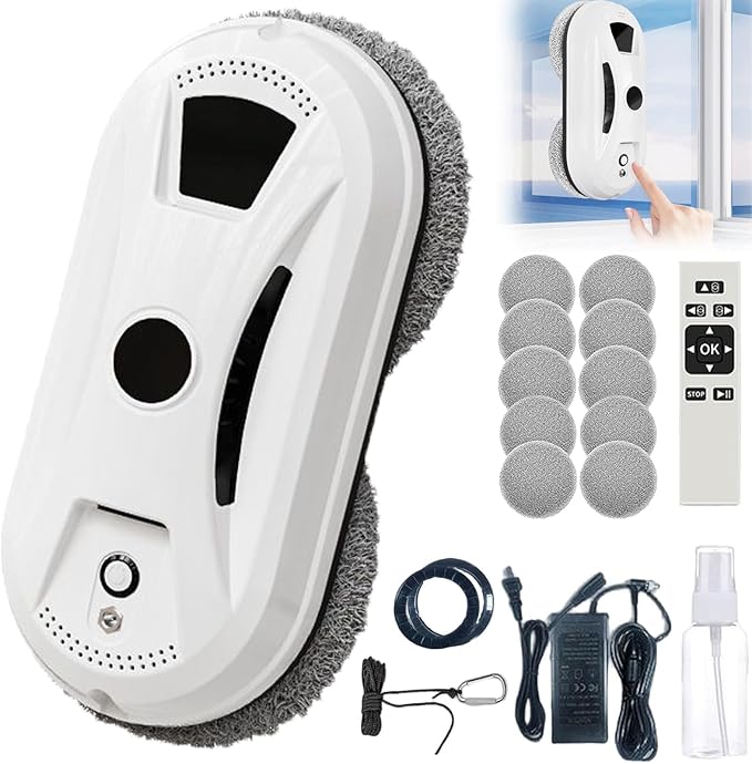 Automatic Smart Window Cleaning Robot – Edge Detection Smart Spray &amp Streak-Free Shine Robot Window Cleaner Inside/Outside Strong Suction Anti-Drop Protection for Glass Walls Shower Doors