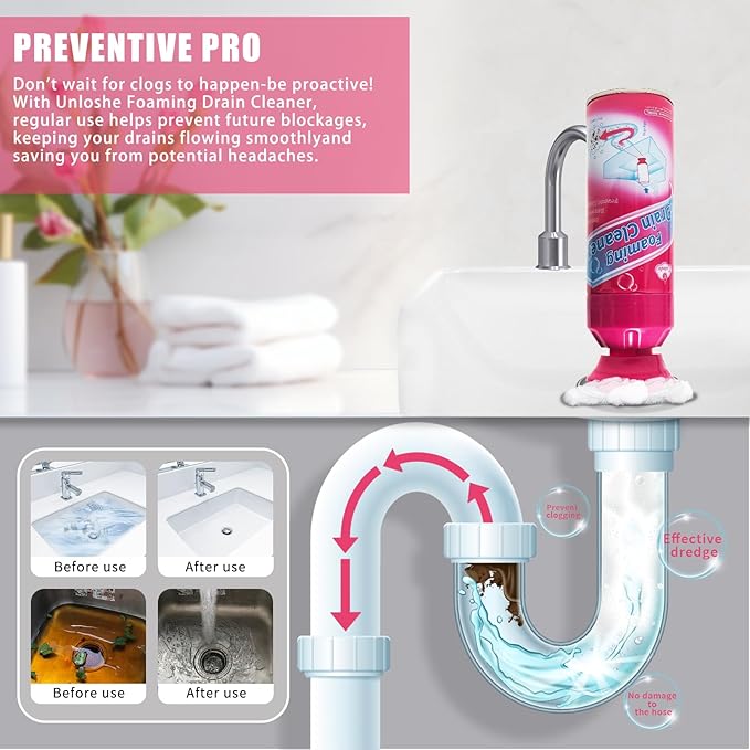 Drain Cleaner Foaming Drain Cleaner and Deodorizer Drains Clog Remover for Bathroom Sinks Washbasin Tubs (2 PCS)