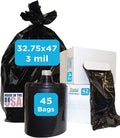 Heavy Duty Contractor Bags 42 Gallon 32.75 X 47 - 3 MIL Thick Large Black Industrial Garbage Trashbags (No Ears) for Construction and Commercial use (No Ties)
