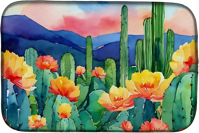 Caroline's Treasures DAC1626DDM Arizona Saguaro Cactus Blossom in Watercolor Dish Drying Mat Absorbent Dish Drying Mat Pad for Kitchen Counter Dish Drainer Mat for Countertop 14 x 21 Multicolor