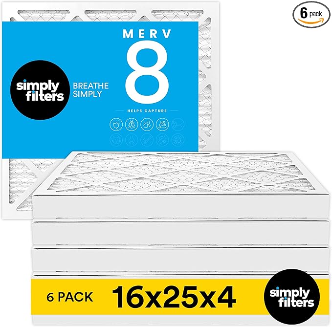 Simply 16x25x4 Air Filter MERV 8 6 Pack For Home AC Furnace &amp HVAC (Actual Size: 15.5x24.5x3.63) DUST Pet &amp Allergy Control