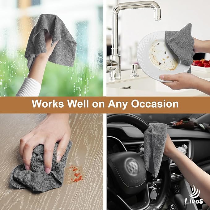 LIVOS Microfiber Cleaning Cloth Roll - 80 Pack Reusable Paper Towels Grey Tear Away Microfiber Towels for Cars Super Absorbent Lint Free Cleaning Rags for House Kitchen Window-11.5x11.5