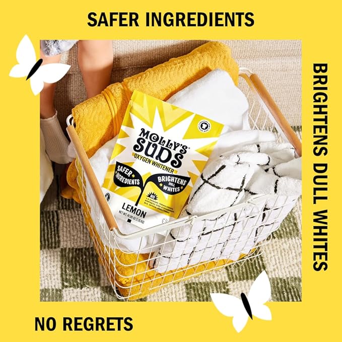 Molly's Suds Oxygen Whitener | Powerful Bleach Alternative Chlorine Free &amp Color Safe | Brightens Whites and Removes Stains (Pure Lemon Essential Oil - 79 oz)