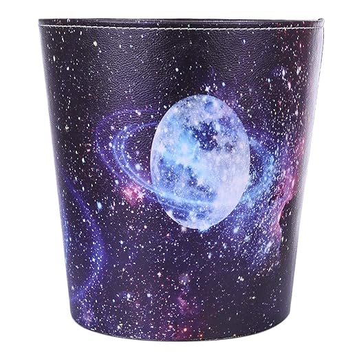10L/2.64 Gallon PU Leather Trash Can Waterproof Decorative Paper Basket for Bedroom Living Room - Starry Sky