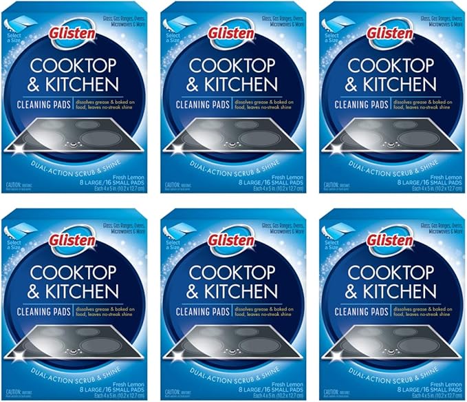 Glisten GC0608T Cooktop &amp Kitchen Cleaning 8 Large/16 Small Pads Per Box 6 Pack
