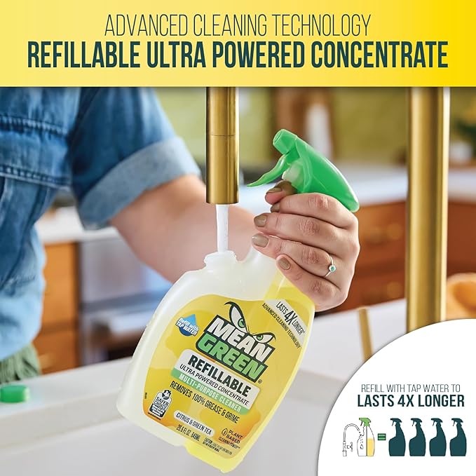 Mean Green Ultra Powered Refillable Cleaner Concentrate Variety 3 Pack – Multi-Purpose Citrus &amp Green Tea Bathroom Tropical Breeze Glass Fresh – 14.3 fl oz Each