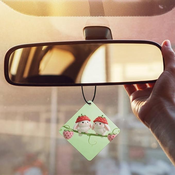 5PCS Car Air Freshener Hanging Personalized Double Sided Strawberry Chicks Car Fresheners Long Lasting New Cars Scents Cute Automotive Freshies for Closets Drawers (tea)