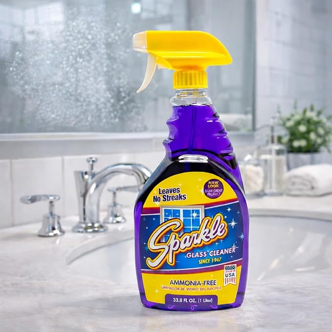Sparkle Glass Cleaner 1 Spray Bottle 33.8 And 1 Refill 33.8 Ammonia-Free Original Formula Heavy Duty Glass Cleaner Leaves No Streaks (67.6 Fl OzPack of 6)