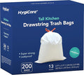 13 Gallon Tall Kichen Trash Bags Unscented 200 Count Drawstring Garbage Bags Pre-Separated Ultra Strong Leakproof Sturdy White
