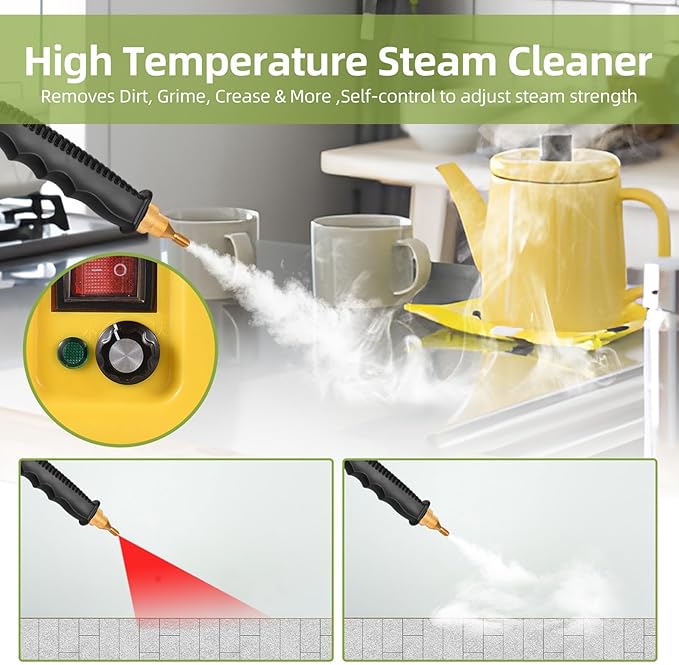 Handheld Steam Cleaner 2500W Tankless High Temperature Self Control Steam Cleaning Machine with Sprayer Brushes Heads for Home Kitchen Bathroom Grout and Tile (US Plug)