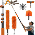 16FT Reach High Ceiling Duster Kits with 3-12FT Adjustable Pole - Includes Extra Long Duster High Ceiling Duster Rotatable Window Squeegee &amp Cobweb Duster for Ceiling Fans and Whole House Cleani