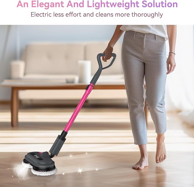 VMAI Cordless Electric Mop for Floor CleaningWater Sprayer Spin Mop with 300ML Water TankLED Lighting and Removable BatteryUp to 60mins Working Time for Hardwood Tile Laminate Marble Floor(Rose)