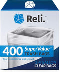 Reli. 2-4 Gallon Trash Bags | 400 Bags | Clear | Bathroom | Strong | Garbage