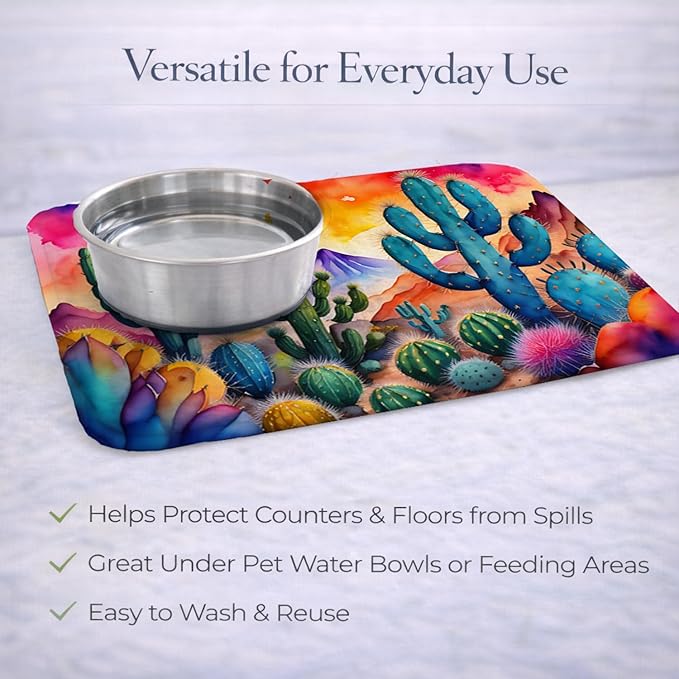 Caroline's Treasures DAC1415DDM Cactus in Color Dish Drying Mat Absorbent Dish Drying Mat Pad for Kitchen Counter Dish Drainer Mat for Countertop 14 x 21 Multicolor