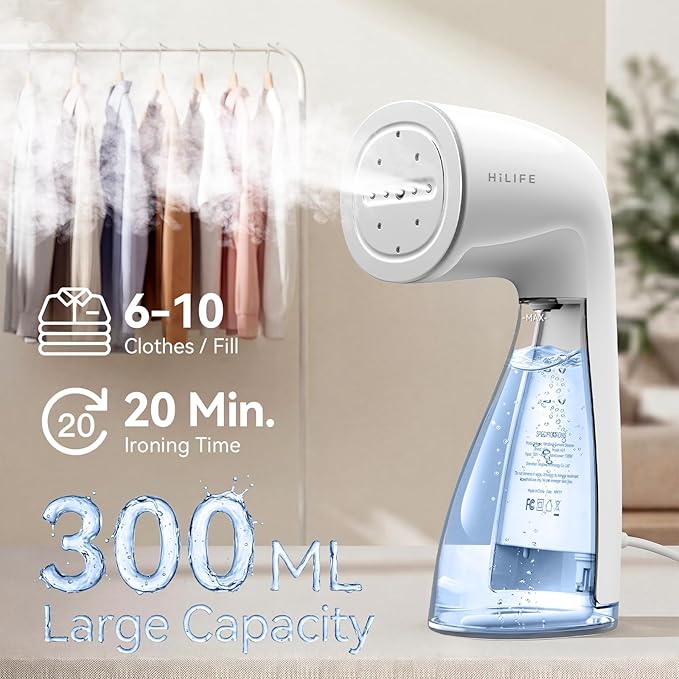 HiLIFE Upgraded Steamer for Clothes Handheld &amp Portable 1100W Powerful Steam 300ml Big Capacity &amp No Leak Design 30S Fast Heat-up Quick Wrinkle Remover Compact Size for Travel ONLY 120V