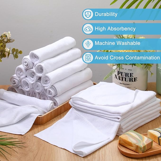 Nuenen Microfiber Cleaning Cloths for Cars 16 x 16 Inch Ultra Absorbent Car Towels Drying Reusable Cleaning Supplies House Kitchen Window Microfiber Towel(White60 Pcs)