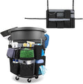 32-55 Gallon Trash Can Caddy Bag Garbage Bin Apron Caddy with Multiple Pockets for Cleaning Supplies Cleaning Tool Organizer with Adjustable Buckle for Janitorial Trash Can Black+Gray