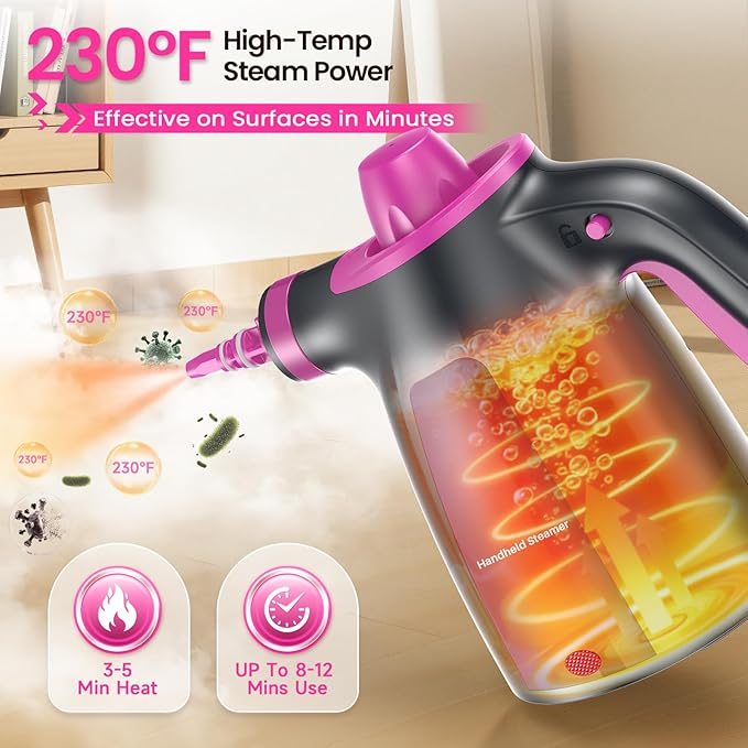 LABIGO Steam Cleaner Pressurized Handheld Multi-Surface Natural Steam Cleaner with 12pcs Accessory &amp Safety Lock Portable Steamer for Cleaning Home Kitchen Bathroom Car Upholstery Grout Wi