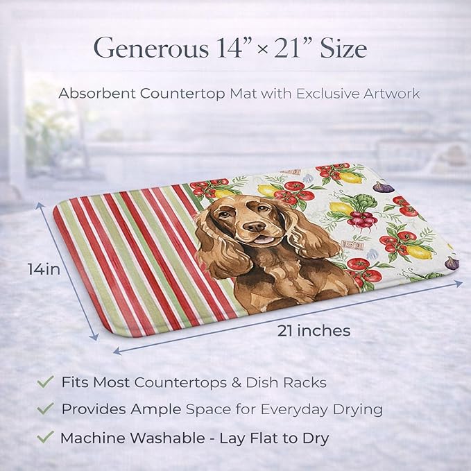 Caroline's Treasures Liver English Cocker Spaniel Vegetables Dish Drying Mat Absorbent Dish Drying Mat Pad for Kitchen Counter Dish Drainer Mat for Countertop 14 x 21 Multicolor