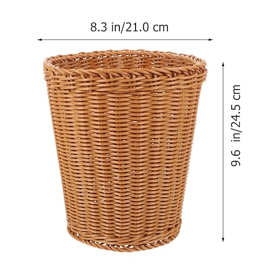 Rattan Trash Can Brown Open-Top Plastic Material 11 x 11 x 11