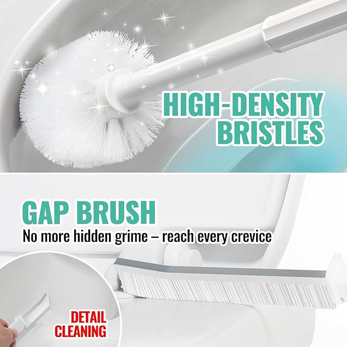 2PACK 4 in 1 Toilet Brush and Plunger Set with Crevice Cleaning Brush Toilet Plunger and Brush Set with Extra Long Handle Plungers for Bathroom Accessories Toilet Plunger with Holder White