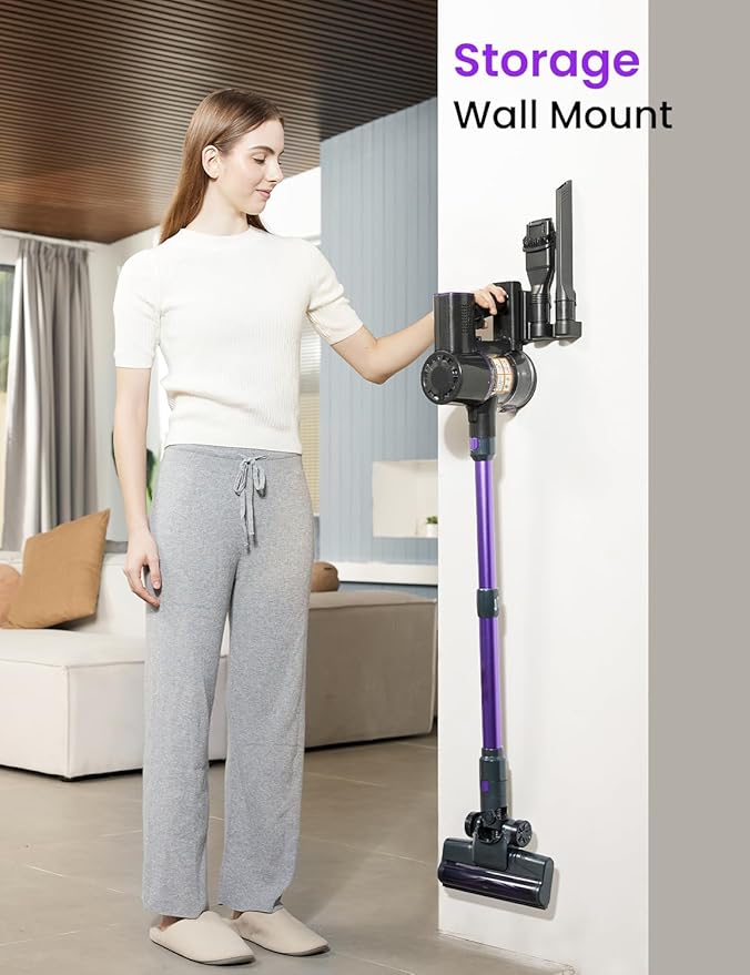 Vexilar V8PRO Cordless Vacuum Cleaner for Home - 25Kpa Stick Vacuum with Self Standing Design Max 35Min Runtime 6 in 1 Lightweight Vacuum for Hardwood Floors and Carpet Pet Hair(Violet)