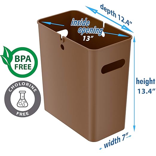 iTouchless SlimGiant 4.2 Gallon Toffee Brown Plastic Trash Can with Handles 6-Pk 16 Liter Capacity Space-Saving Design Ideal for Bathroom Office Bedroom Under Sink Storage