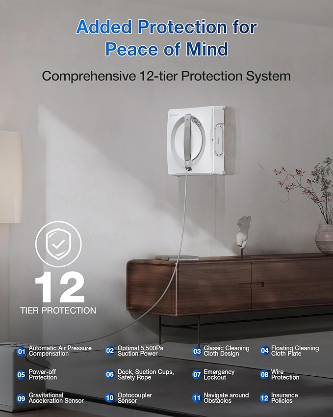 ECOVACS WINBOT W2 PRO Omni Portable Window Cleaning Robot with Multi-Functional Station Charging While Working Intelligent Cleaning with Triple Nozzle Water Sprayer 12-Level Protection