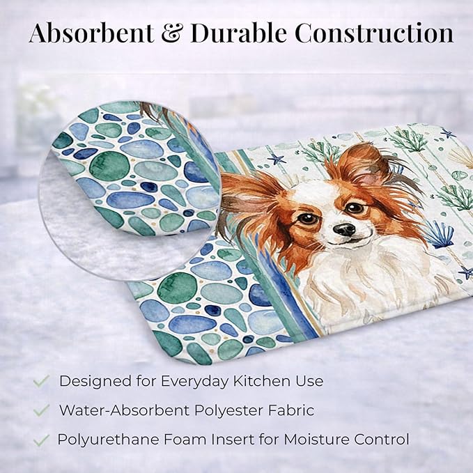Caroline's Treasures White with Red Papillon Coastal Sea Glass Dish Drying Mat Absorbent Dish Drying Mat Pad for Kitchen Counter Dish Drainer Mat for Countertop 14 x 21 Multicolor