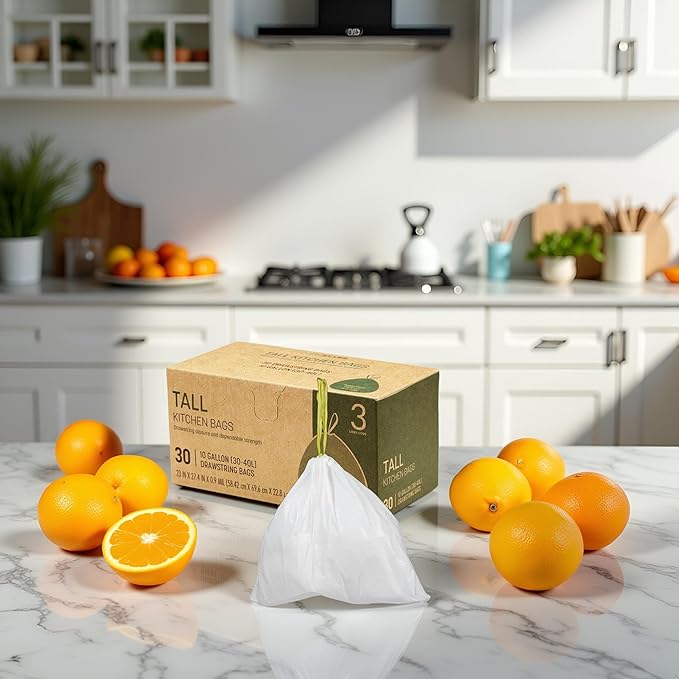 Trash Bags 30 Count White Drawstring Waste Bags | Leak-Resistant Tear-Resistant Unscented | For Bathroom Office Bedroom Bins(23.6×27.3in)