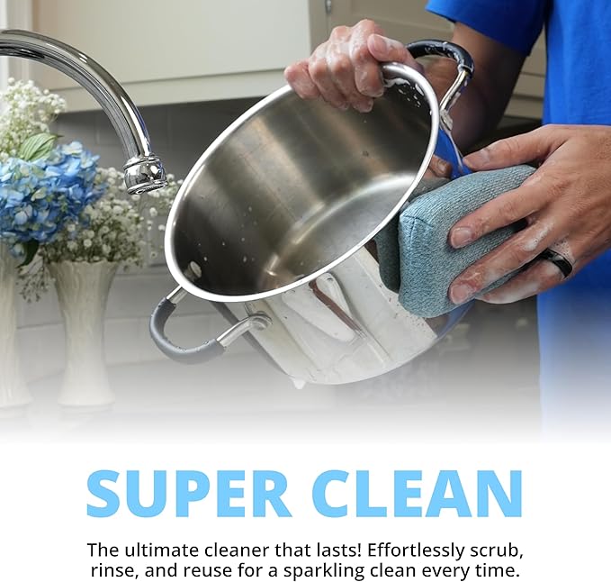 Grill Rescue Heavy Duty Kitchen Sponge - Lasts 20x Longer Scratch-Free Safe for Non-Stick Cookware - Cut Resistant Versatile Household Bathroom &amp Outdoor Cleaning Supplies (5 Blue)