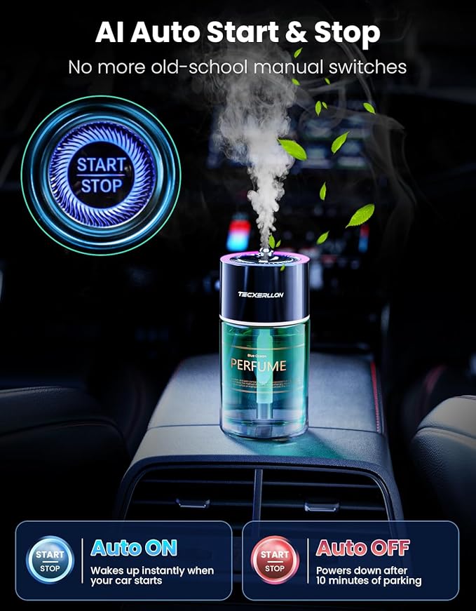 Smart Car Air Freshener Car Diffuser With Star Light &amp 120ml Perfume 4 Scent Modes Auto On/Off Rechargeable Long Lasting Car Air Freshener for Cars Homes Offices Bedrooms-Cologne