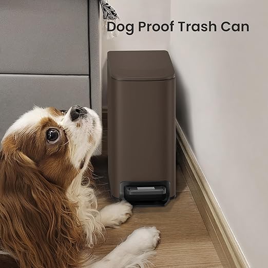 Cesun Small Bathroom Trash Can with Lid Soft Close Step Pedal 6 Liter / 1.6 Gallon Stainless Steel Garbage Can with Removable Inner Bucket Anti-Fingerprint Finish (Brown)
