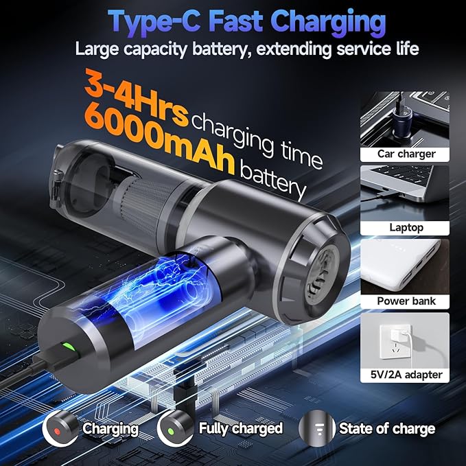 Car Vacuum Portable Cordless Small Handheld Vacuum Cleaner with 24000PA High Power Suction Mini Vacuum Cordless Rechargeable with One-Touch Empty 10-in-1 Hand Vac for Car Home Office Dust