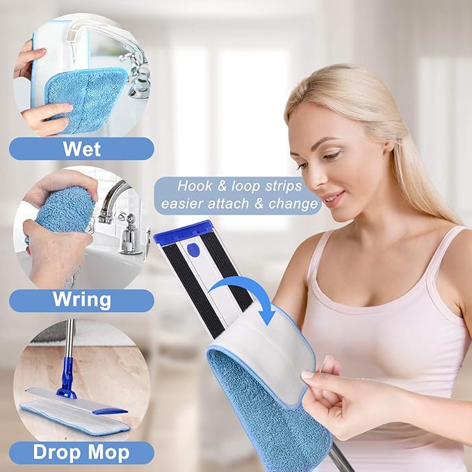 18 Professional Microfiber Mop Floor Cleaning System Flat Mop with Stainless Steel Handle 4 Reusable Washable Mop Pads Wet and Dust Mopping for Hardwood Vinyl Laminate Tile Cleaning