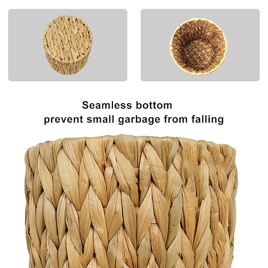 Small Wicker Trash Can Small Bathroom Trash Can Boho Waste Basket for Bedroom Home Office Water Hyacinth Wicker Waste Basket for Bathroom Compact Spaces (Round 2 Gallon)