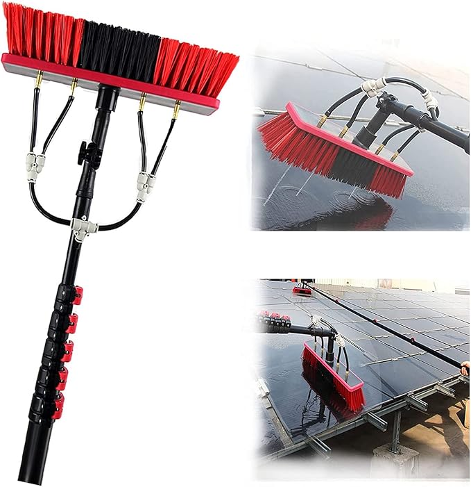 Window Glass Cleaner Pole Kit Photovoltaic and Solar Panels Cleaning Brush Equipment with Water Fed Pole and Hose7.2M/24FT