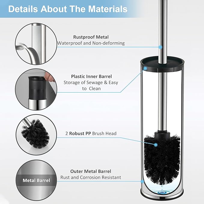 BGL Chrome Toilet Brush and HolderStainless Steel Toilet Brushes for Bathroom with Holder